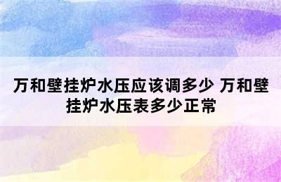 万和壁挂炉水压应该调多少 万和壁挂炉水压表多少正常